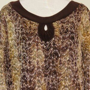 Dress Barn Brown & Gold Overlay 3/4 Sleeve Blouse & Brown Lining Size 1X (C1014)